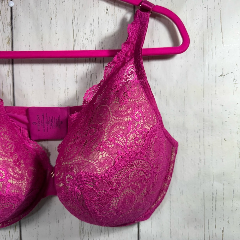 ThirdLove Lace Contour Plunge Bra Pink Over Beige Lace Coquette Underwire Padded - Picture 3 of 13